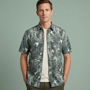 Cooke Street Hawaiian Shirt Mens M Green Palm Leaf Button Up Cotton EUC